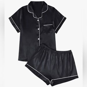 Women's Black Satin Pajama Set